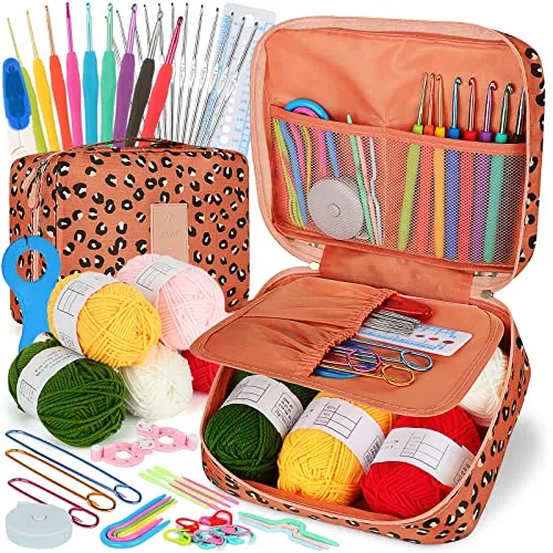 Home 44 Coopay Crochet Kit Beginners Crochet Hook Set with Crochet Yarn,58PCS Portable Crochet Set Ergonomic Crochet Hooks Travel Knitting Crochet Supplies